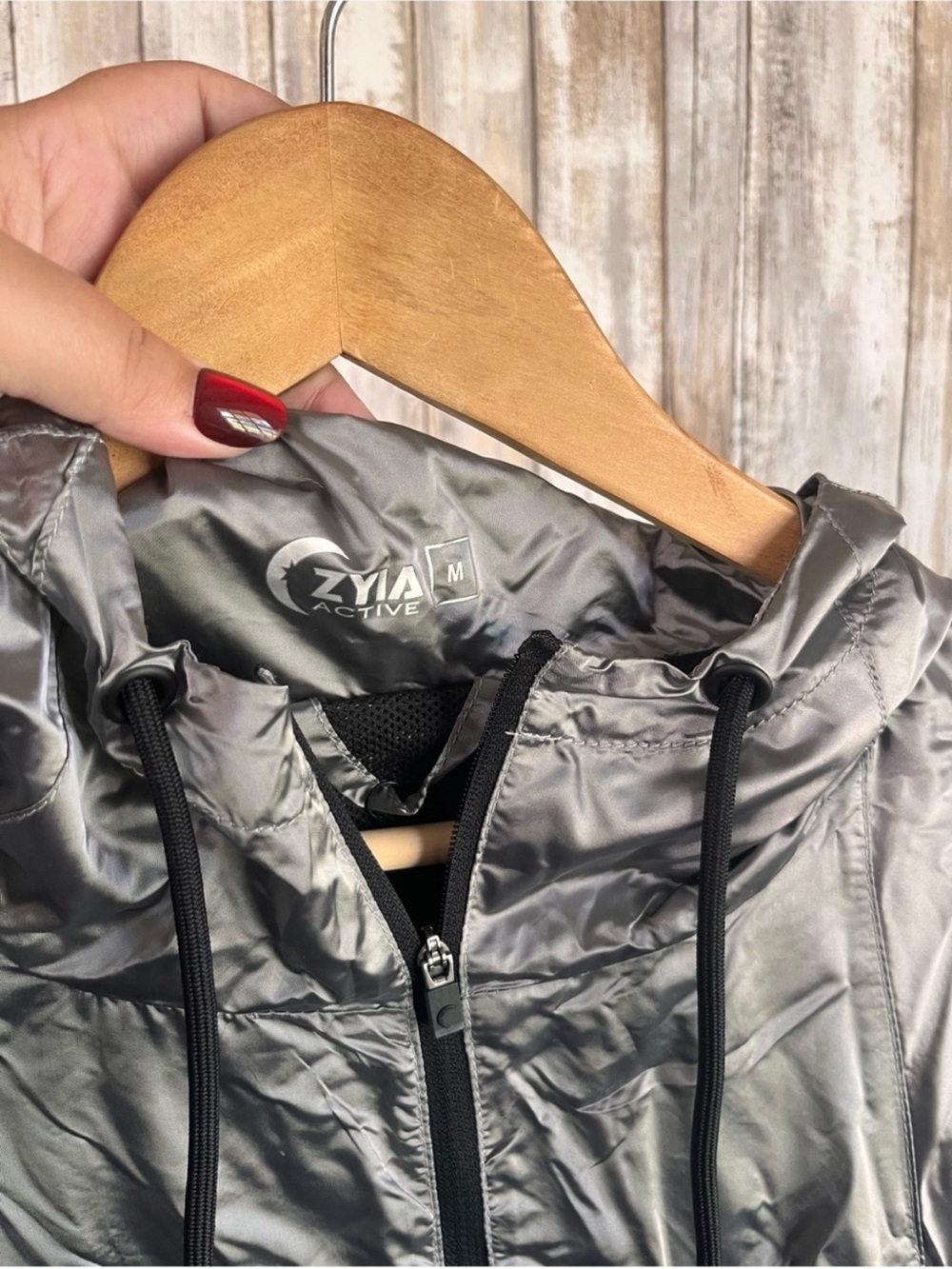 ZYIA Active Silver Galaxy Jacket Medium Metallic Hooded Windbreaker - Picture 7 of 8